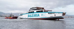 Botadura del ferry eléctrico Cap de Barbaria
